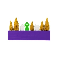 Glitzhome® 14" Mardi Gras Wooden House and Brush Trees Table Decor