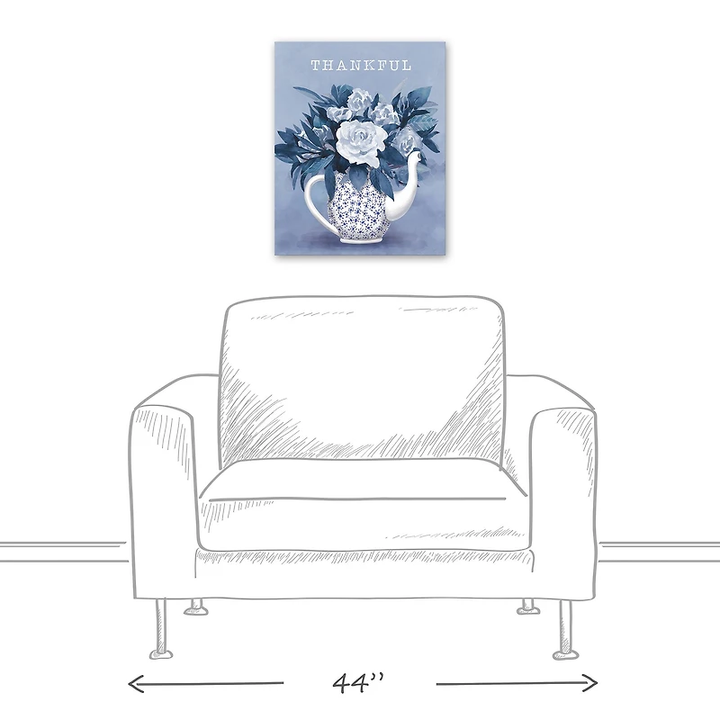 Thankful Teapot With Flowers Canvas Wall Art