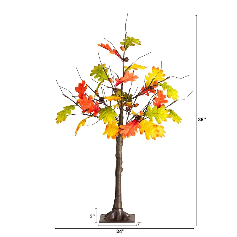 3ft. Pre-Lit Autumn Maple Artificial Fall Tree with Pinecones, Acorns and 36 Warm White LED Lights