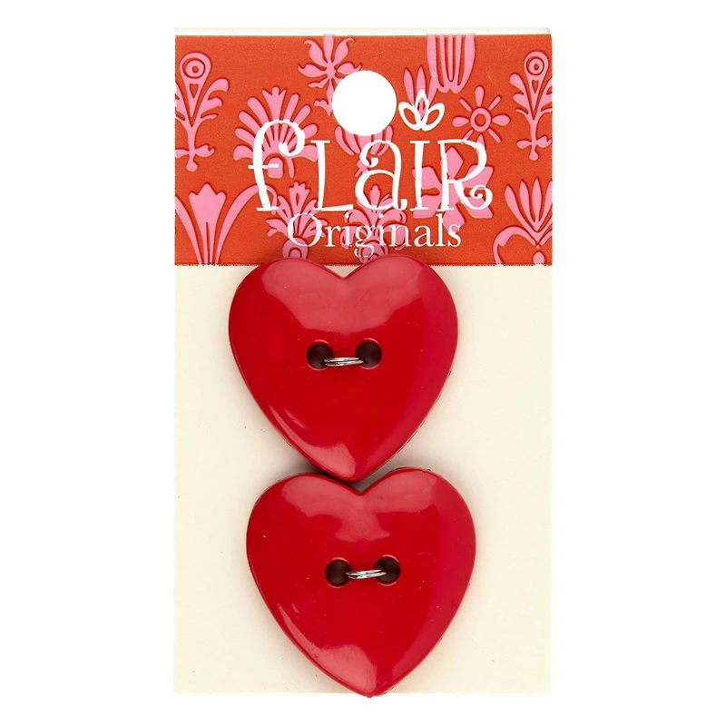 Flair Originals 1 1/4" Red Heart 2-Hole Buttons, 2ct.