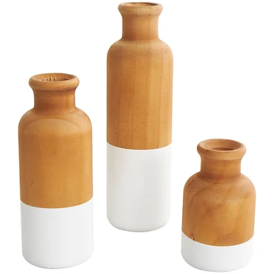 Brown Wood Colorblock Vase with White Bases Set