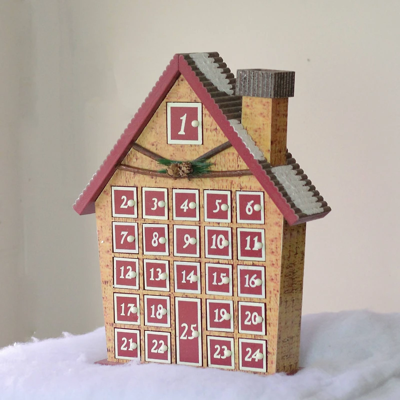 15" Red & Beige House with Advent Calendar Tabletop Decoration