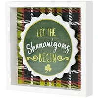 6" Green Plaid Let the Shenanigans Begin St. Patrick's Day Framed Wall Sign
