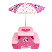 Disney® Minnie Mouse 4 Seat Activity Picnic Table with Umbrella & LEGO Compatible Tabletop