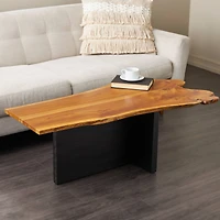 48" Brown Teak Wood Handmade Coffee Table with Brown Live Edge Tabletop