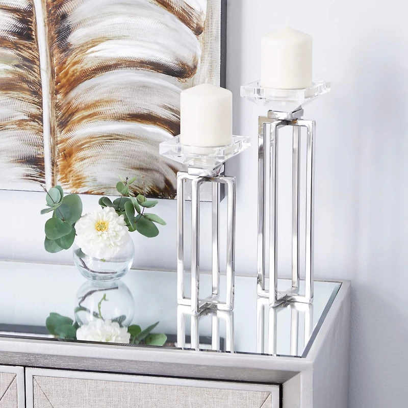 Silver Stainless Steel Glam Candle Holder Set