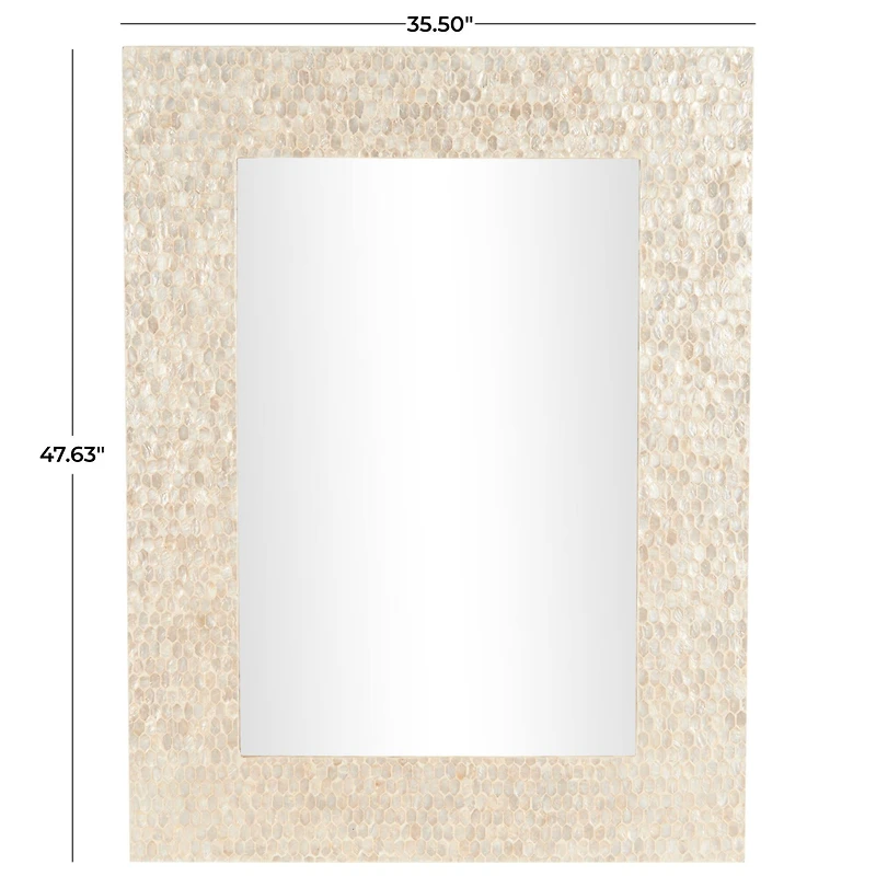 36" x 1" x 48" Cream Mother of Pearl Shell Handmade Mosaic Room Wall Mirror