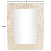 36" x 1" x 48" Cream Mother of Pearl Shell Handmade Mosaic Room Wall Mirror