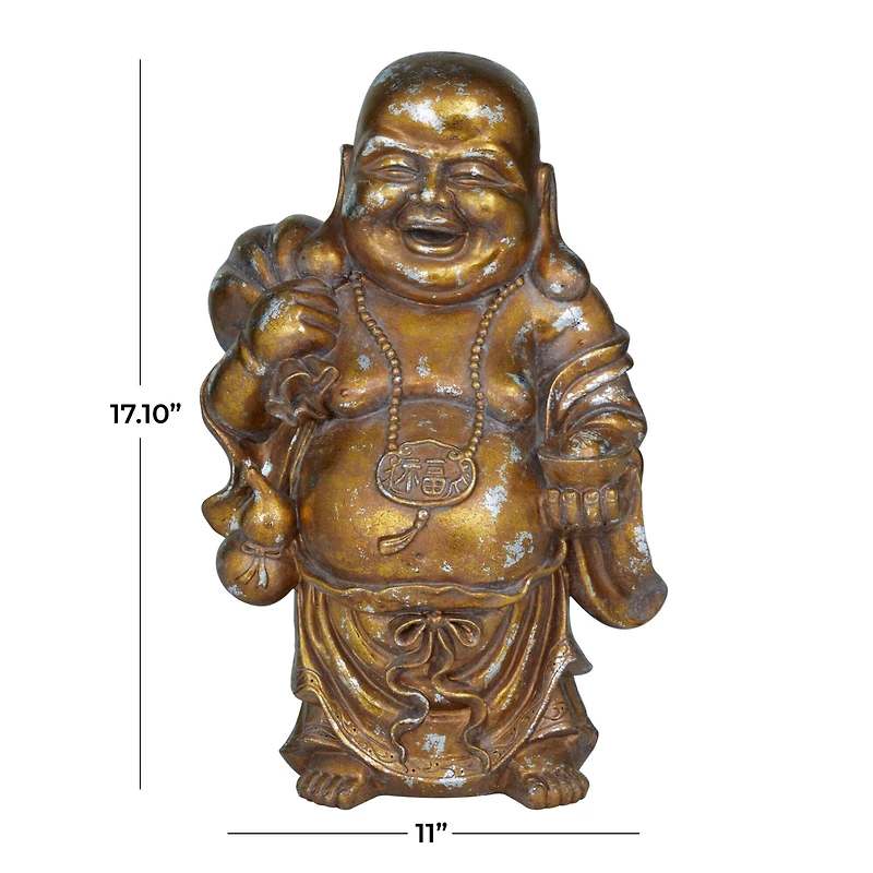Bronze Polystone Bohemian Buddha Sculpture, 11" x 9" x 17"