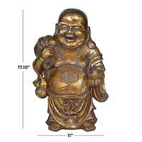 Bronze Polystone Bohemian Buddha Sculpture, 11" x 9" x 17"