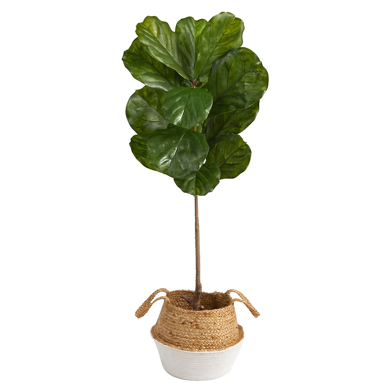 4ft. Fiddle Leaf Artificial Tree in Boho Chic Handmade Cotton & Jute Woven Planter UV Resistant (Indoor/Outdoor