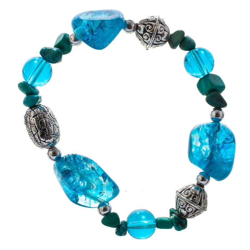 John Bead Green Turquoise & Blue Bead Gemstone Stretch Bracelet