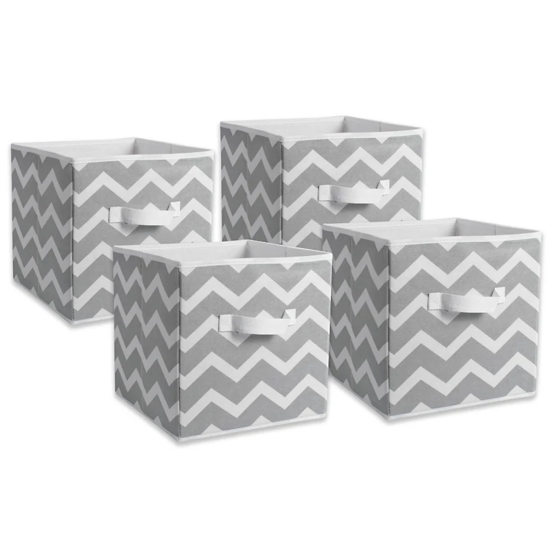 DII® 11" Gray Chevron Square Non-Woven Fabric Cubes, 4ct.