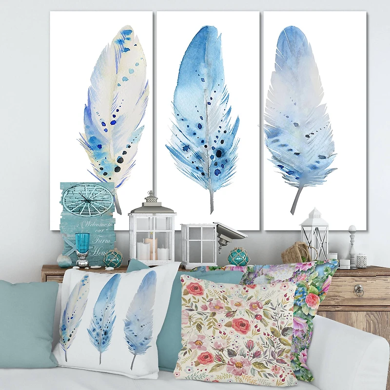 Designart - Blue Boho Feathers II