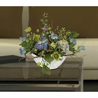 14" Blue Hydrangea Centerpiece in White Ceramic Bowl