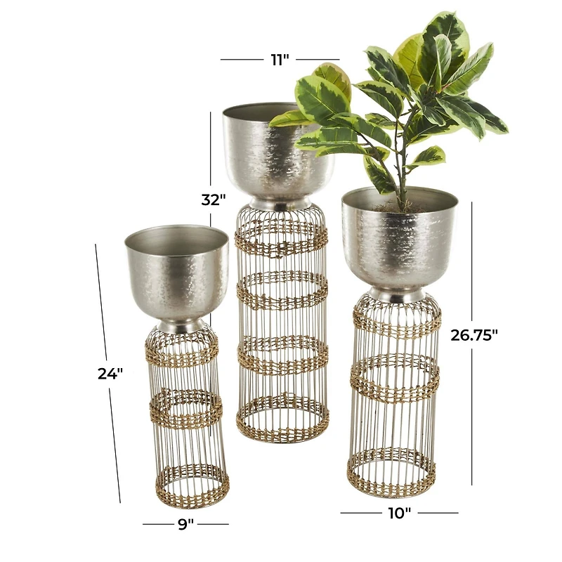Silver Textured Rounded Dome Metal Planter Set