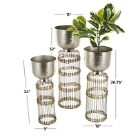 Silver Textured Rounded Dome Metal Planter Set