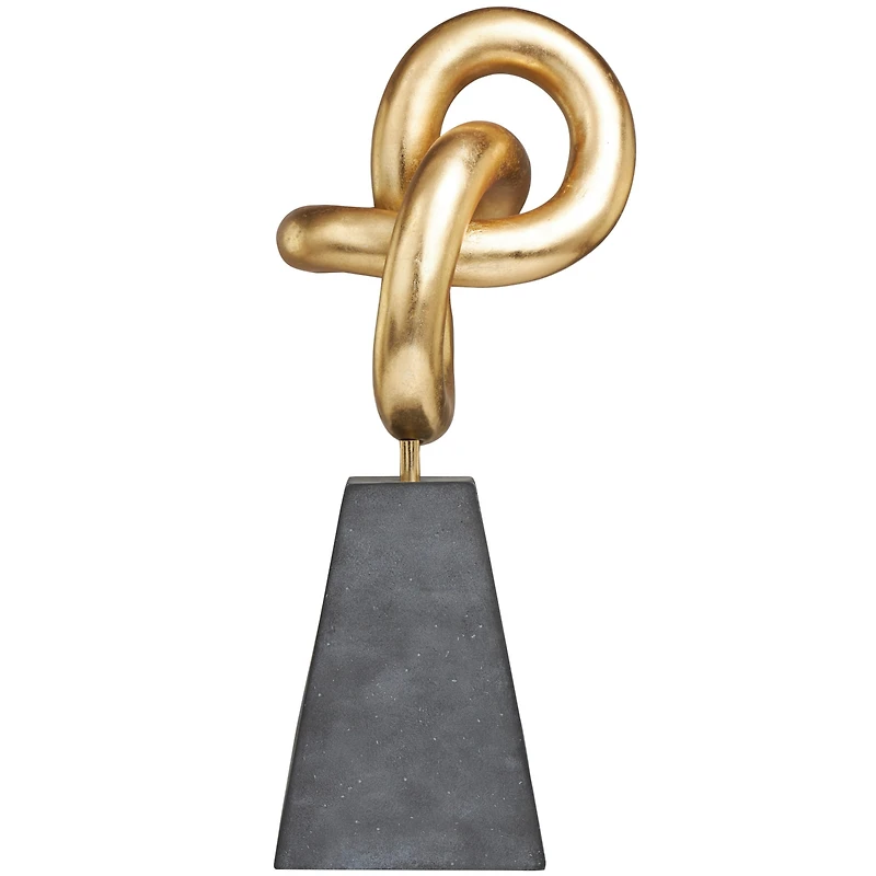 23.75" Gold Polystone Abstract Sculpture with Gray Pyramid Base