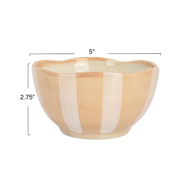 Hello Honey® 5" Brown & White Striped Hand-Painted Stoneware Bowl, 3ct.