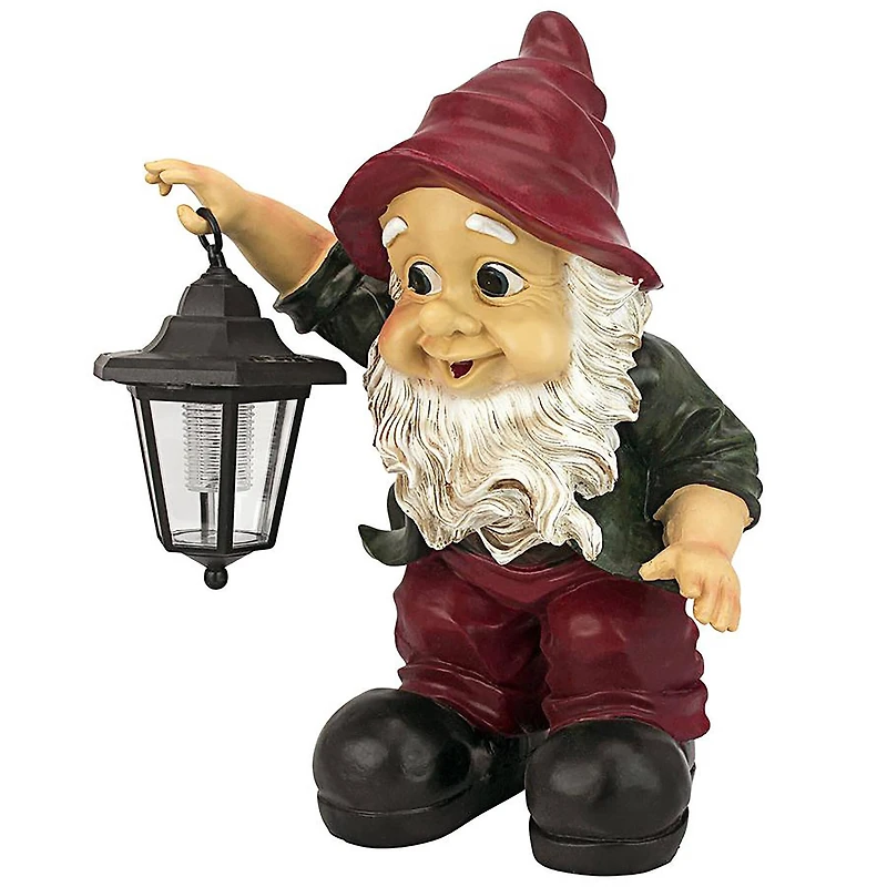 Design Toscano 16" Edison with the Lighted Lantern Garden Gnome Statue