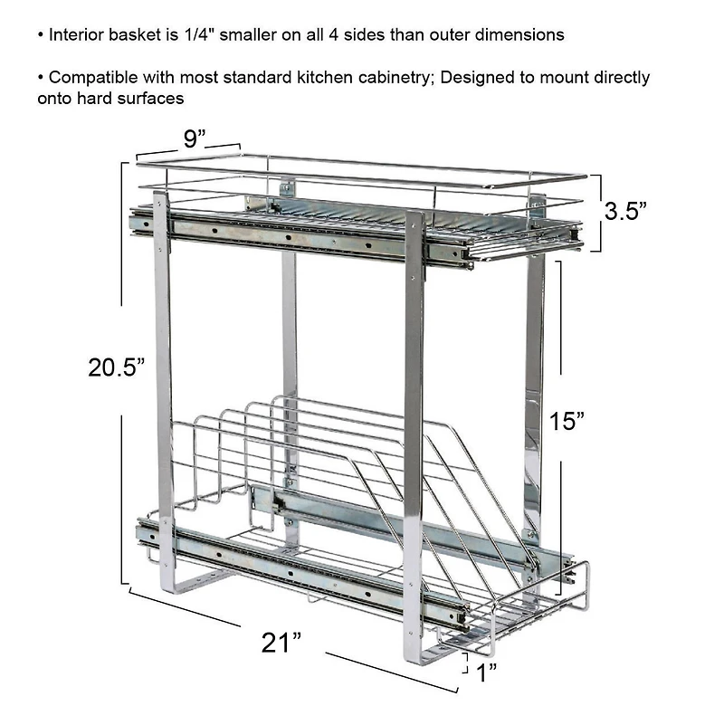Household Essentials Glidez Chrome-Plated Steel 2-Tier Dual-Sliding Storage Organizer