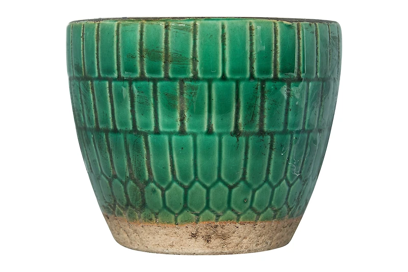 Hello Honey® Distressed Green Tile Terracotta Planter