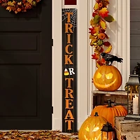 Glitzhome® Orange & Black Wooden Trick or Treat Porch Sign