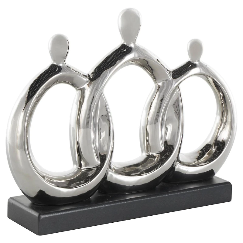 12" Silver Abstract Family Figures Decorative Sculpture with Black Rectangular Base