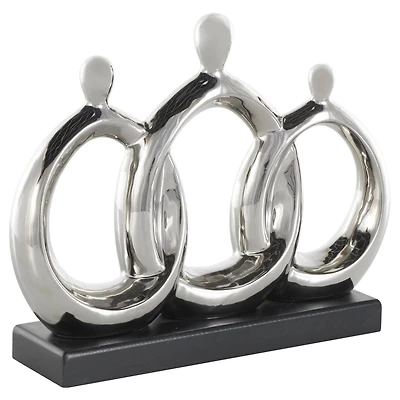 12" Silver Abstract Family Figures Decorative Sculpture with Black Rectangular Base