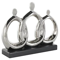 12" Silver Abstract Family Figures Decorative Sculpture with Black Rectangular Base