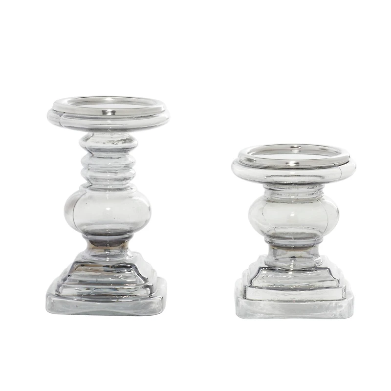 Clear Glass Traditional Candle Holder Set