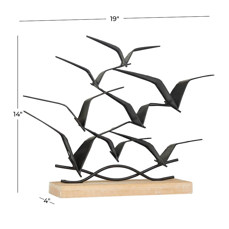 Black Metal Coastal Birds Sculpture, 14" x 19" x 4"