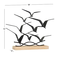 Black Metal Coastal Birds Sculpture, 14" x 19" x 4"