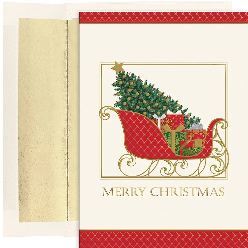 JAM Paper Santa's Elegant Sleigh Christmas Cards & Envelopes, 18ct.