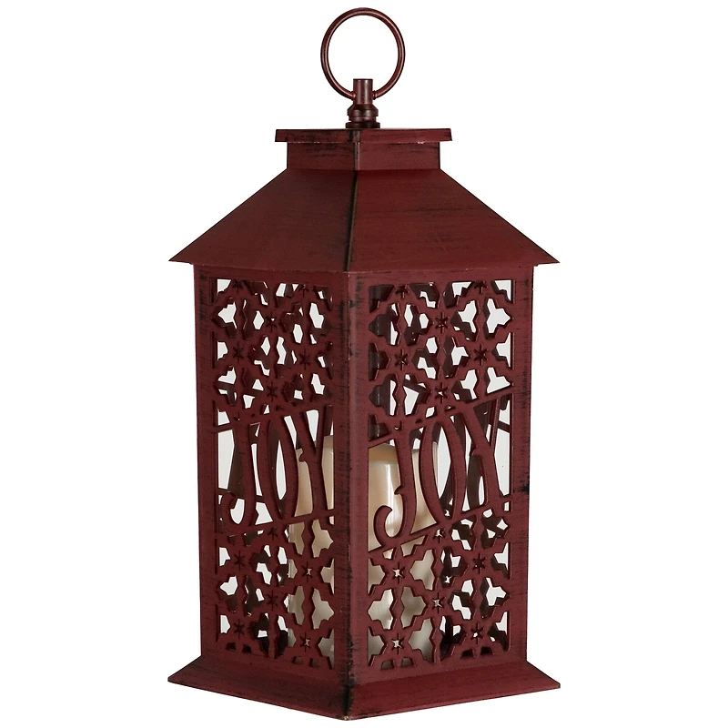 Snowflakes "Joy" Christmas Candle Lantern - 11"