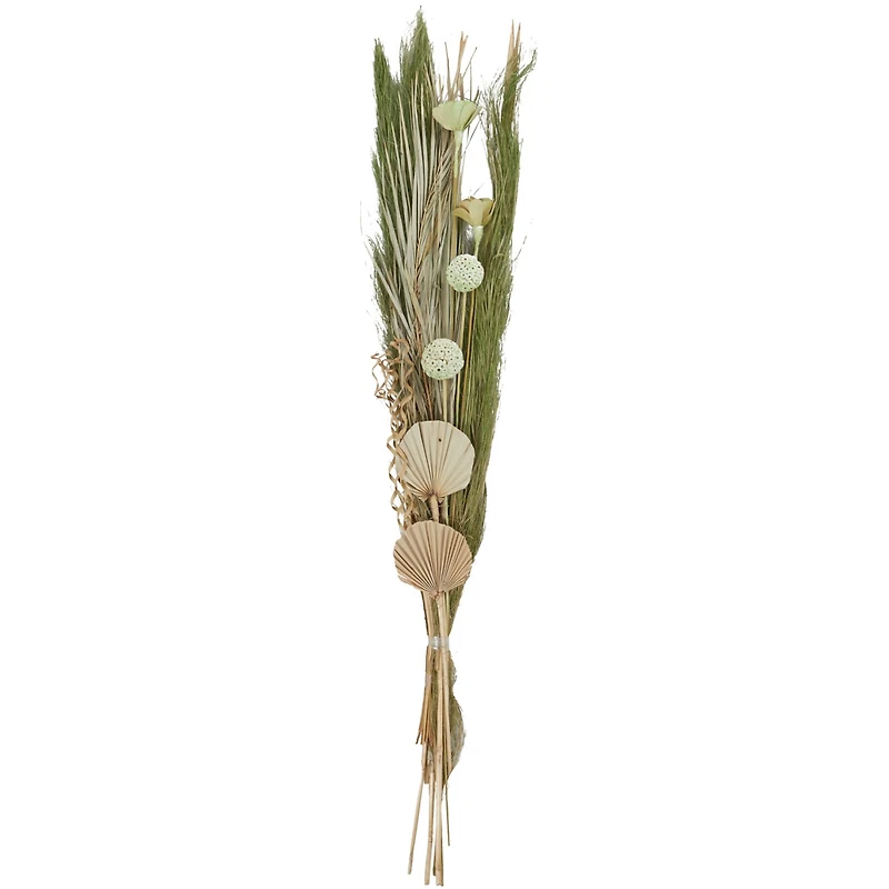 60" Green Dried Plant Assorted Bouquet Pampas Grass Natural Foliage with Palm Leaf Accents