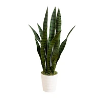 2ft. UV Resistant Artificial Snake Plant in White Decorative Planter
