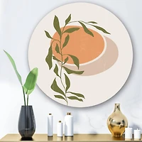 Designart - Abstract Orange Sun and Moon With Tropical Leaf