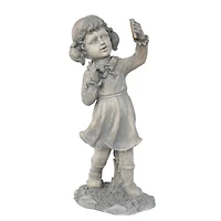 18" Distressed Gray Girl with Cell Phone Solar Powered LED Outdoor Garden Statue