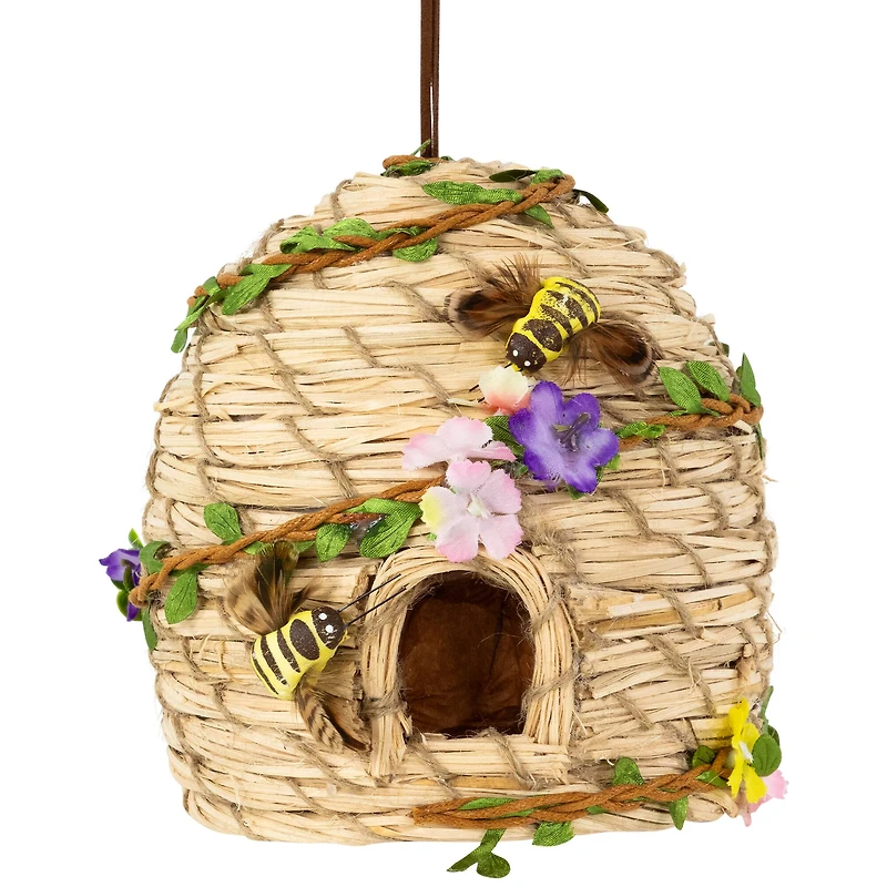 6.25" Beehive with Bees Spring Hanging Decoration