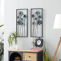 Blue & Gray Framed Floral Metal Wall Accent, 2ct.