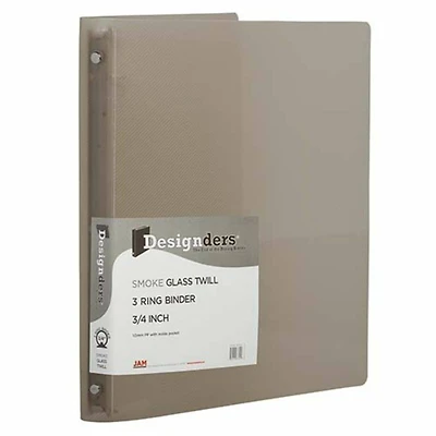 JAM Paper 3/4" Smoke Gray Glass Twill Plastic 3-Ring Binders, 4ct.