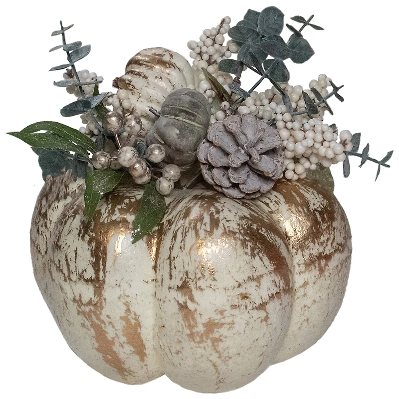 10" White & Gold Pinecone & Pumpkin Tabletop Décor
