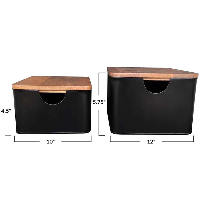 Hello Honey® Black Metal Containers with Mango Wood Lids Set