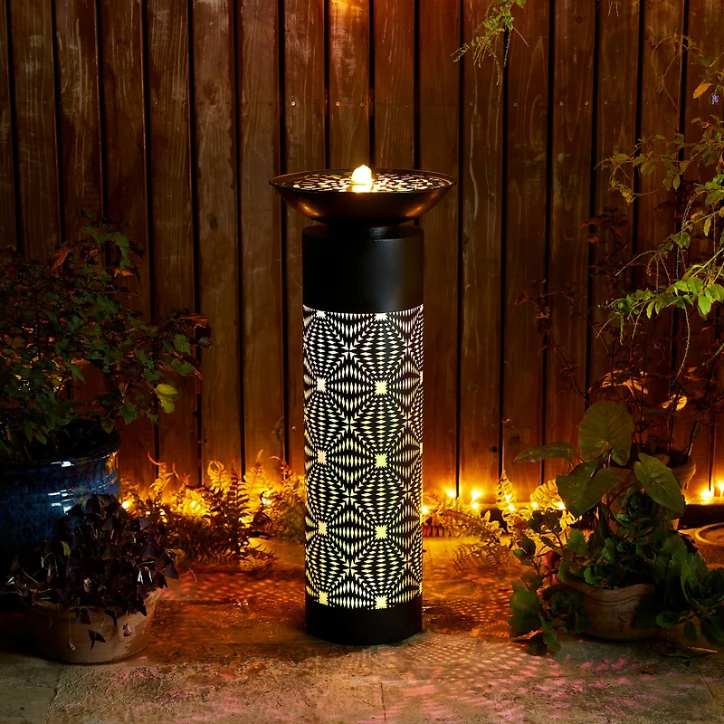 Glitzhome® 35.75" Metal LED Cutout Pattern Outdoor Fountain