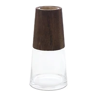 11" Tapered Glass & Wood Vase Set
