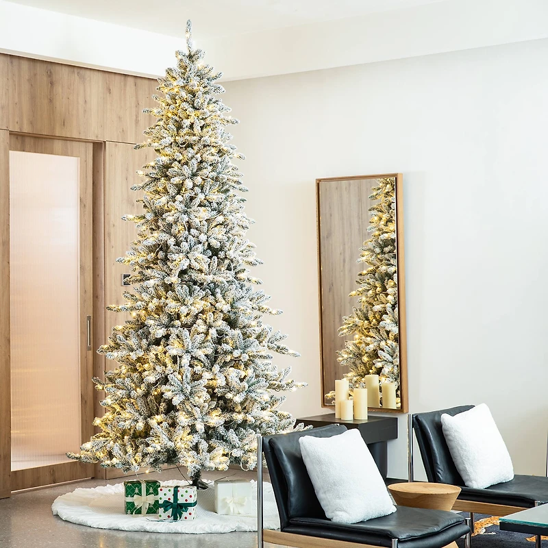 10ft. Pre-Lit Flocked Fir Artificial Christmas Tree, Warm White Lights