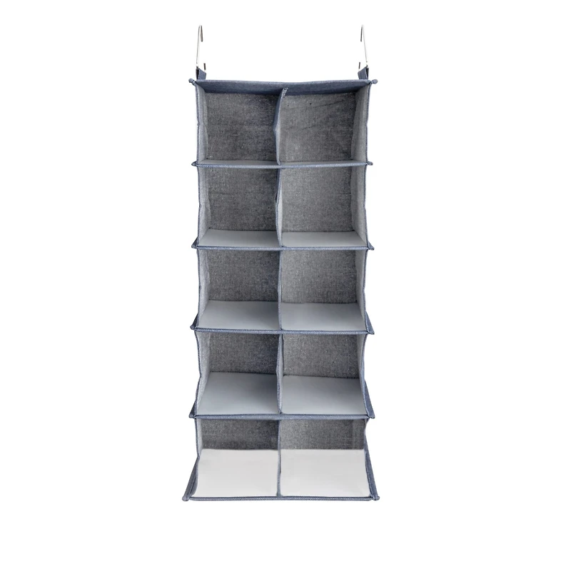 Household Essentials Denim 27" Cotton Blend & Plastic 10 Shelf Closet Shoe Organizer