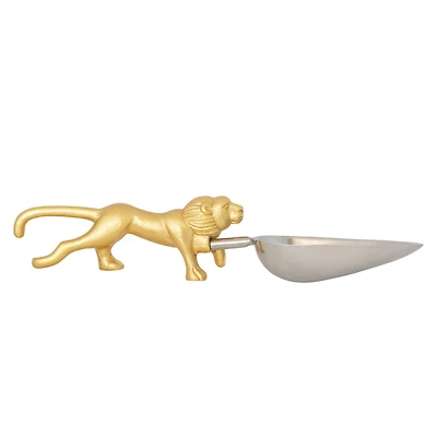 Hello Honey Stainless Steel and Cast Aluminum Scoop with Lion Shaped Handle, Gold Finish