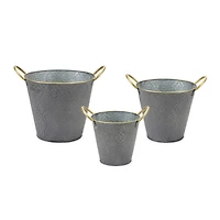 Metal Aztec Pail Planter Set
